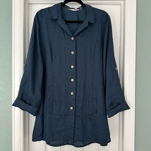Soft Surroundings 100% Linen Button Down Tunic Lagenlook Minimalist Size Large